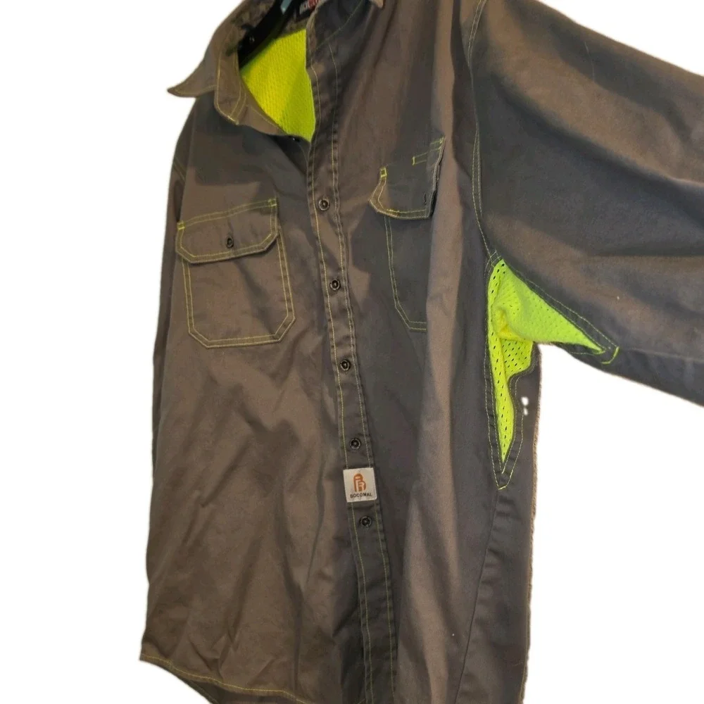 Bocomal Flame Resistant FR Work Shirt Men's XL Charcoal Gray Hi-Vis CAT 2